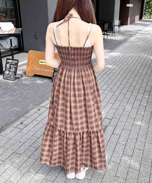 INGNI ワンピース ホルターネックチェック柄シャーリング