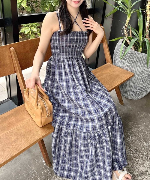INGNI ワンピース ホルターネックチェック柄シャーリング