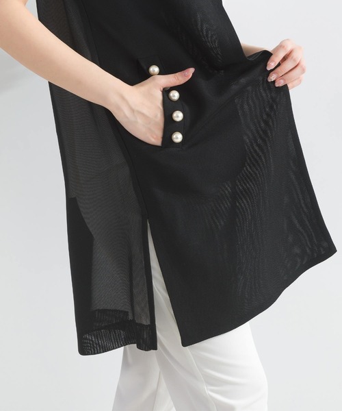 PICCIN PERLA ベスト ジレ ポケットパールメッシュロングジレ