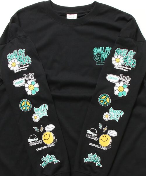 「SMILEY FACE」 長袖Tシャツ M ネイビー メンズ