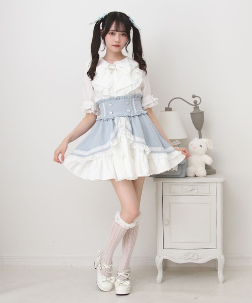 Good Luck アイレットレース はしごレース ティアードスカート ロリータ DearMyLove スカート 夏 カシュクールフリルはしごレーススカート