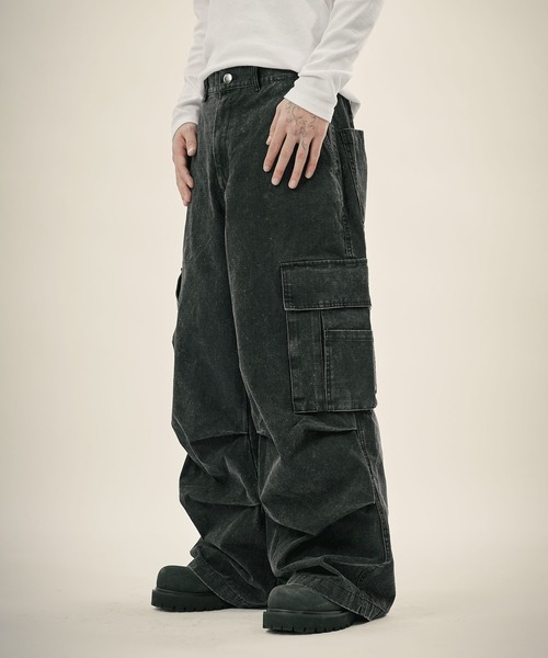 ワイドパンツ カーゴパンツ リップストップウォッシュカーゴパンツ