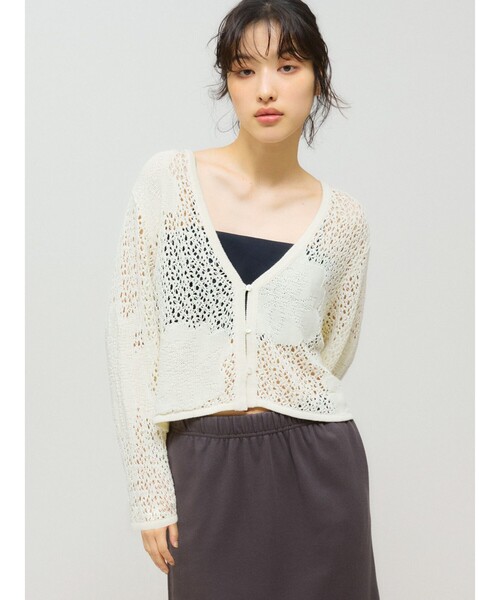 ニット セーター MIDIUMISOLID for Ladies レースメッシュカーディガン レディース