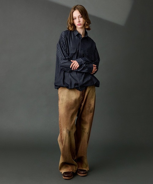 WETTEMPT シャツ DUNGAREE STRIPE DRAW CORD LS SHIRT /ダンガリー