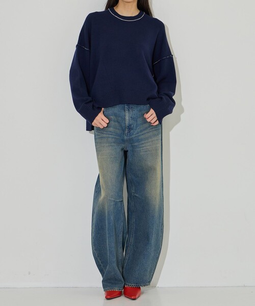 「CINOH」 長袖ニット 36 ネイビー レディース_画像8