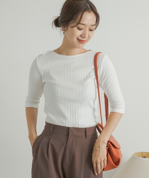 「URBAN RESEARCH DOORS」 7分袖カットソー MEDIUM レッド レディース