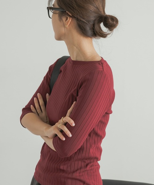 「URBAN RESEARCH DOORS」 7分袖カットソー MEDIUM レッド レディース