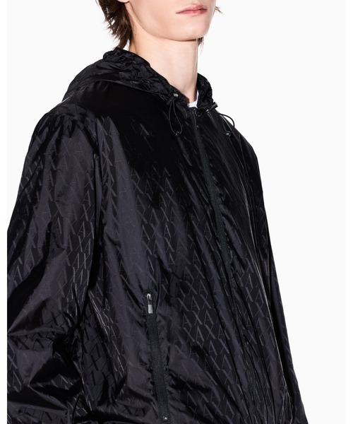 AX アルマーニ エクスチェンジ　ナイロンジャケット　収納式フード付き　黒　L ARMANI EXCHANGE ナイロンジャケット 「A|X アルマーニ