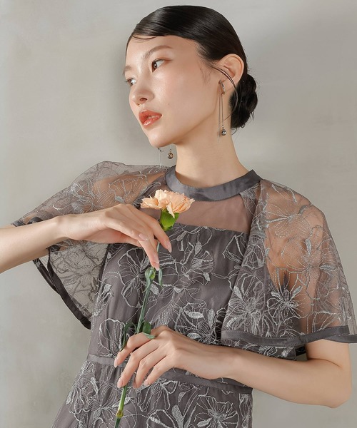 Kana ドレス フレアスリーブ 花柄刺繍レース パーティー 結婚式