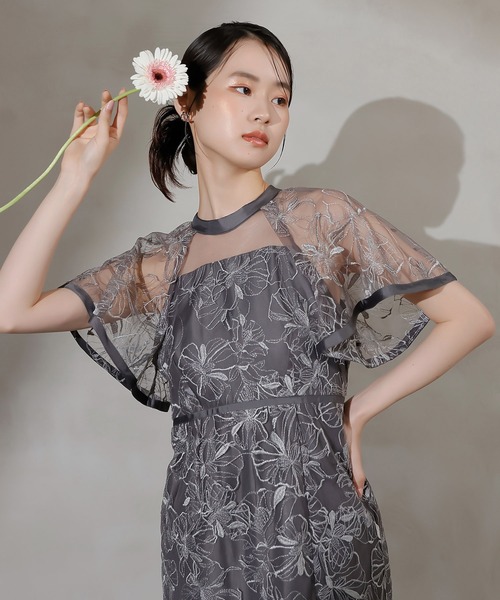 Kana ドレス フレアスリーブ 花柄刺繍レース パーティー 結婚式