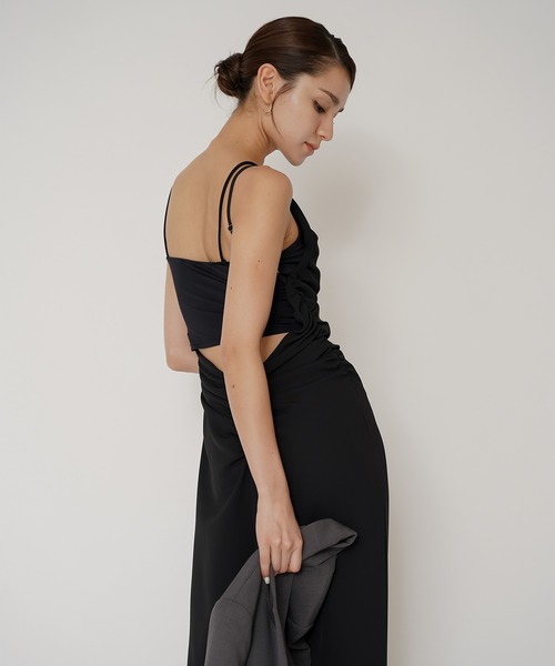 kinothekei バックオープンサイドギャザーワンピース　ネイビー kinothekei バックオープンサイドギャザーワンピース ネイビー KINO