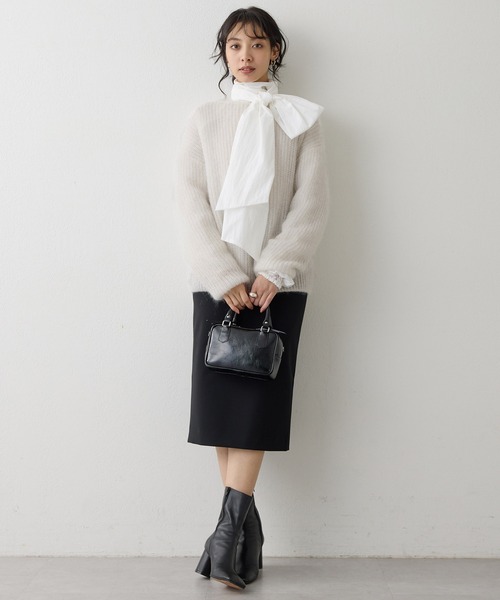 Whim Gazette　ニット　モヘアプルオーバー　モヘア混ニット　ブラック HER. ニット セーター モヘア混ニットプルオーバー レディース