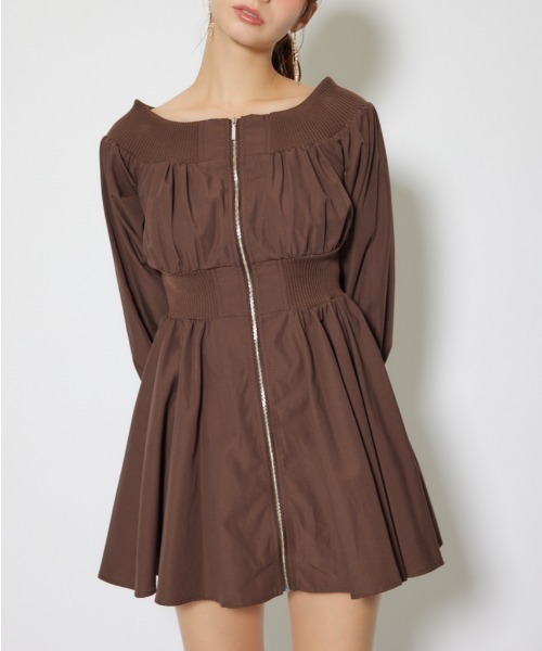 rienda（リエンダ） ワンピース MA-1オフショルロングスリーブミニ