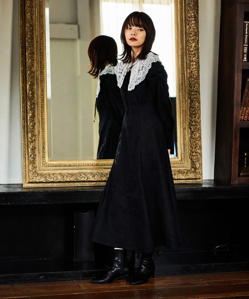 mysty woman（ミスティウーマン） ワンピース レース襟付き微起毛