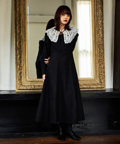 mysty woman（ミスティウーマン） ワンピース レース襟付き微起毛