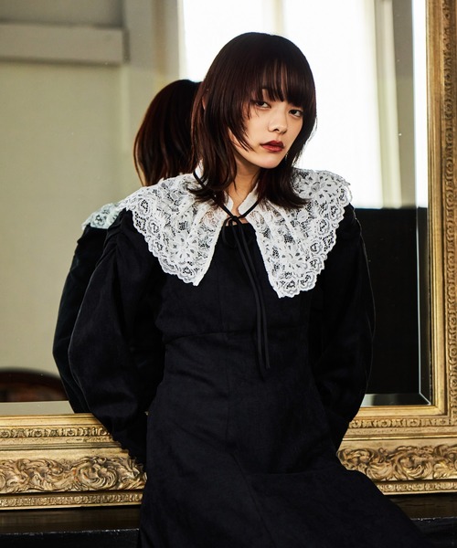 mysty woman（ミスティウーマン） ワンピース レース襟付き微起毛