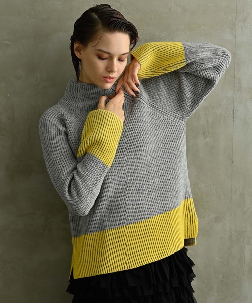 Anside（アンサイド） ニット セーター バイカラータートルプル