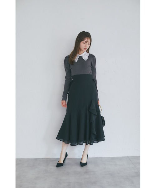 ★haruru★白襟黒ニット×リボンデザイントップス 衿リボンバイカラーニット「CKN1637」