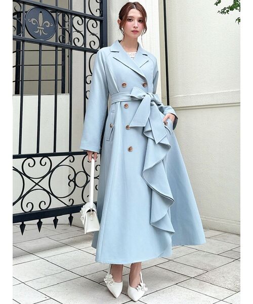 【SALE】エムズグレイシー　ウエストリボン付きコート 水色　トレンチ SALE】エムズグレイシー ウエストリボン付きコート 水色 トレンチ