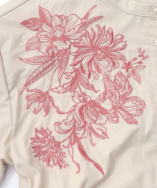 ワンピース 561201：花刺繍トレンチコート風 異素材切替ワンピース_14