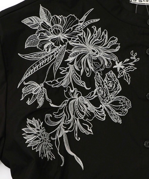 ワンピース 561201：花刺繍トレンチコート風 異素材切替ワンピース_16