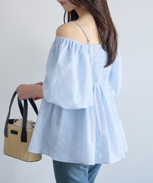 ブラウス シャツ 夏 半袖 2wayオフショル花柄ペプラムトップス