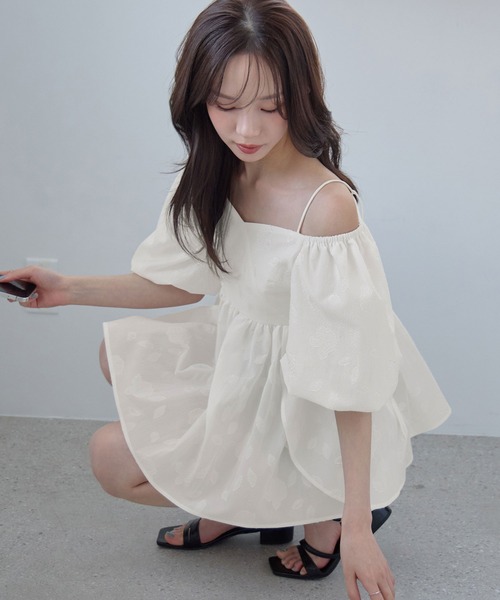 ブラウス シャツ 夏 半袖 2wayオフショル花柄ペプラムトップス