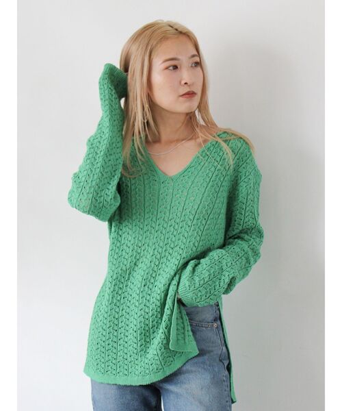 【値下げ】Ungrid/アングリッド ショルダーオープンニット グリーン Ungrid（アングリッド） ニット セーター 透かし編みルーズニット