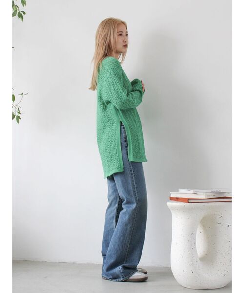 【値下げ】Ungrid/アングリッド ショルダーオープンニット グリーン Ungrid（アングリッド） ニット セーター 透かし編みルーズニット
