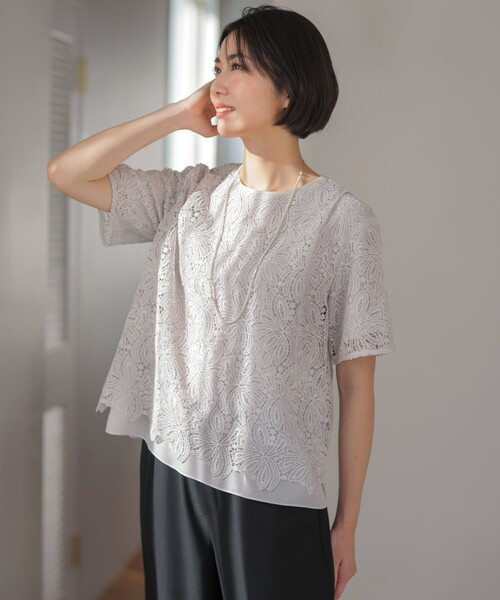 J.PRESS（J.プレス） tシャツ 半袖 レースコンビジャージー カットソー