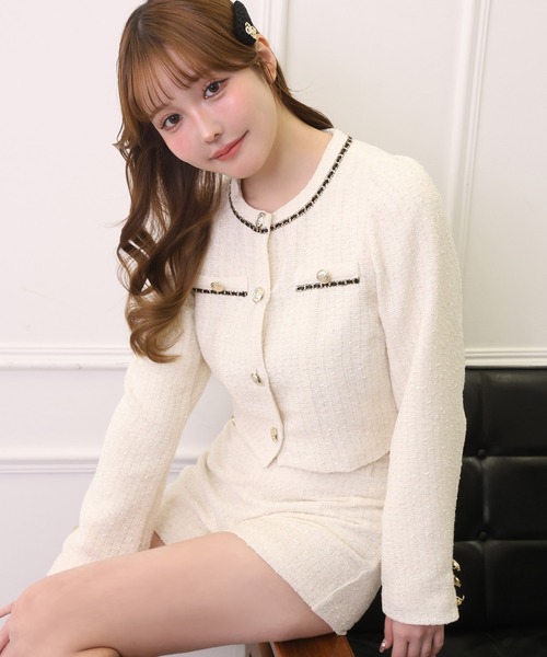 ホワイト ジップアップジャケット レディース 38 one after another NICE CLAUP ジャケット ノーカラージャケット