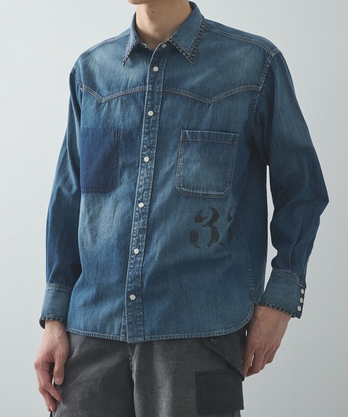 参考上代49500円 未使用 KHOKI 26SS Hand-Embridered Denim Shirt デニムシャツ 長袖シャツ コッキ 26ss-b-04 インディゴ 3 （15458M） KHOKI（コッキ） シャツ 「KHOKI/コッキ」Hand-Embroidered Denim