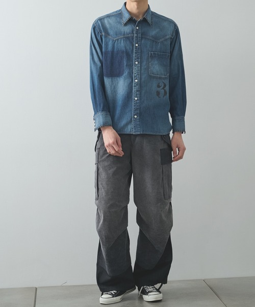 参考上代49500円 未使用 KHOKI 26SS Hand-Embridered Denim Shirt デニムシャツ 長袖シャツ コッキ 26ss-b-04 インディゴ 3 （15458M） KHOKI（コッキ） シャツ 「KHOKI/コッキ」Hand-Embroidered Denim