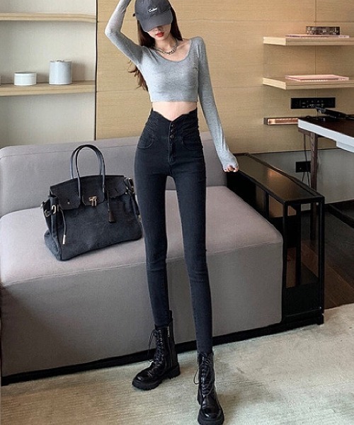「SHEENA」 スキニーデニムパンツ S ダークブルー レディース_画像6