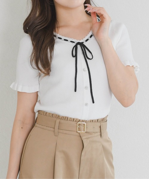 M'S GRACY 半袖ニット リボン付き ホワイト 38 ♡お値下げ中♡ MISCH MASCH（ミッシュマッシュ） ニット セーター 2026春夏新作