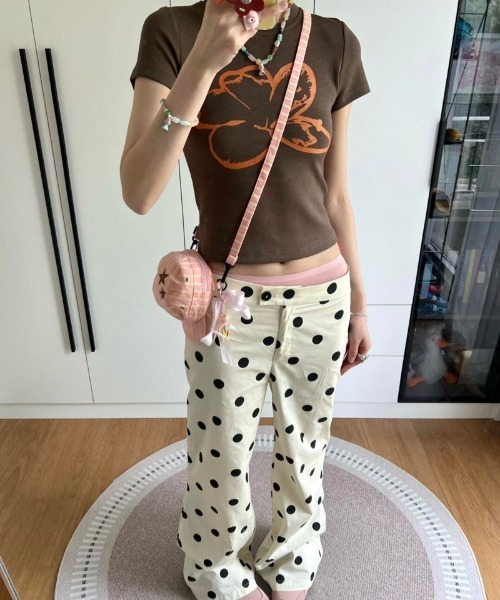 パンツ 軽量素材 ドット柄 ワイドフレアパンツ レディース : ZOZOTOWN