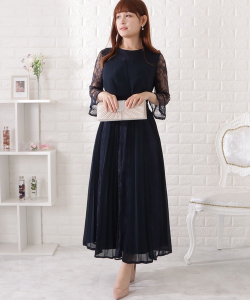 「Lace Ladies」 7分袖ワンピース M ネイビー レディース_画像2