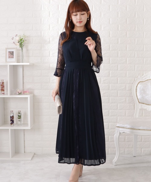 「Lace Ladies」 7分袖ワンピース M ネイビー レディース_画像3