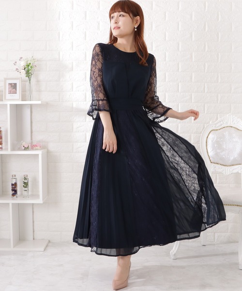 「Lace Ladies」 7分袖ワンピース M ネイビー レディース_画像5