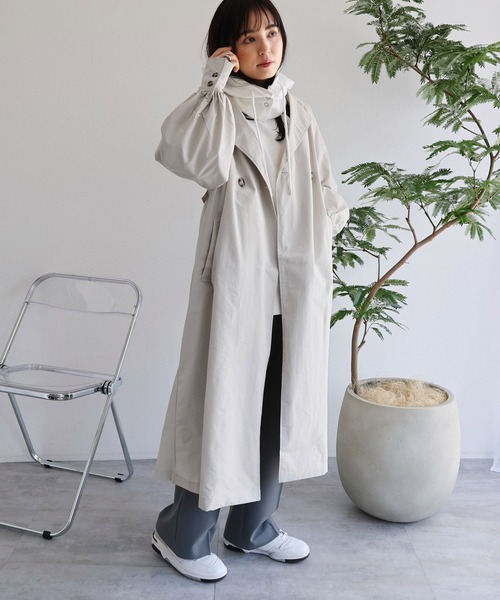 andme トレンチコート コート ナイロンオーバーサイズトレンチ