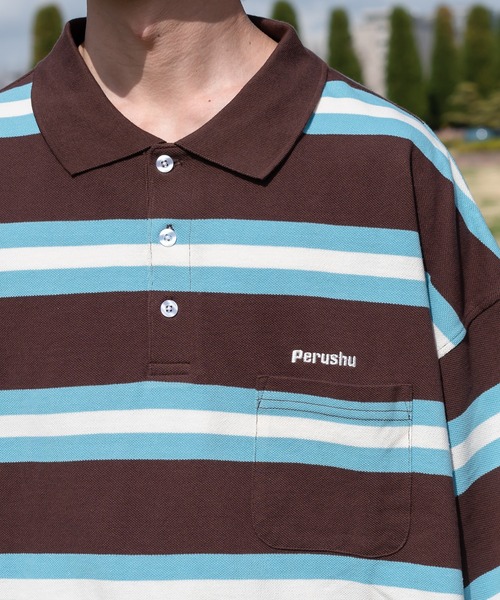 Perushu ポロシャツ レトロボーダーポロ メンズ レディース : ZOZOTOWN