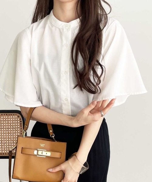 【美品✨️】yori ストラップ シャツ ぞうさん バンドカラー ブラウス GeeRA（ジーラ） ブラウス シャツ 無地/ストライプ フレアー袖バンド