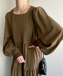 JUNOAH ワンピース バックリボンティアードマキシワンピース