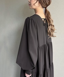 シフォン リボン ティアード ドレス ワンピース マキシ 3色 シフォンマキシドレス(グリーン)SR1-296GR-L | OTONA DRESS