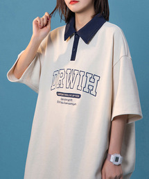 ロゴプリントポロシャツ 半袖 レディース DEVICE ポロシャツ ポロ ビッグシルエット カレッジロゴ