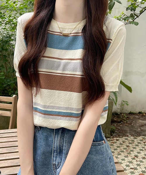 sofiedhooreソフィードール マルチボーダー サマーニット XS Girly Doll ニット セーター マルチカラーボーダーサマーニット