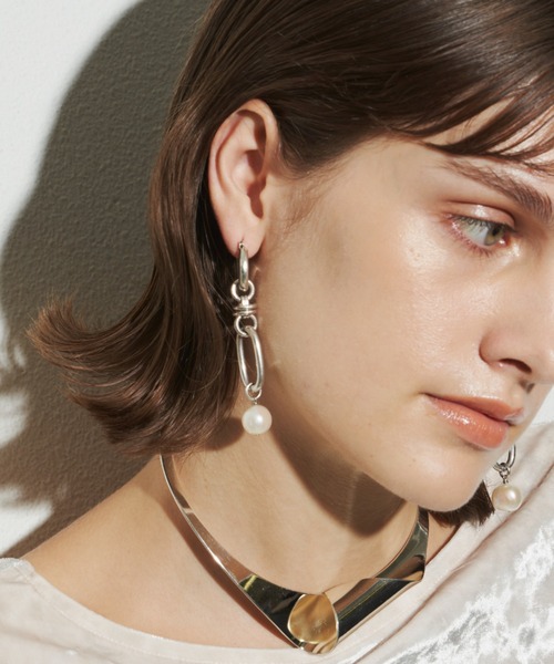 ピアス 「金属アレルギー対応」Link chain pearl pierce/2WAYチェーン