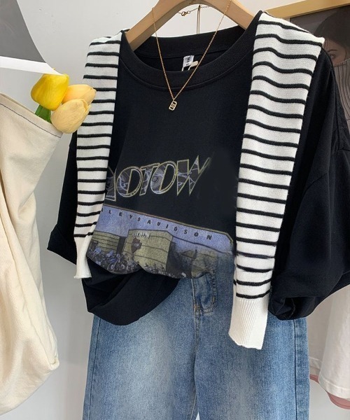tシャツ サイドプリント半袖Tシャツ レディース ワンフォークロージング 1111clothing ◇STARTER ショート丈