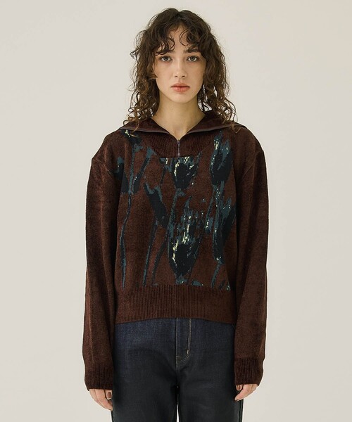 ODAKHA / tulip zip up knit(チューリップモチーフジップアップニット 