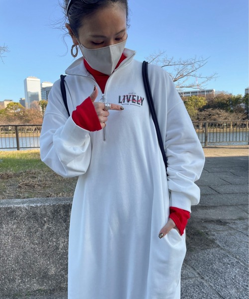 スウェット ワンピース ロング スポーティー ワンピース 「XSサイズあり」ハーフジップロゴスウェット